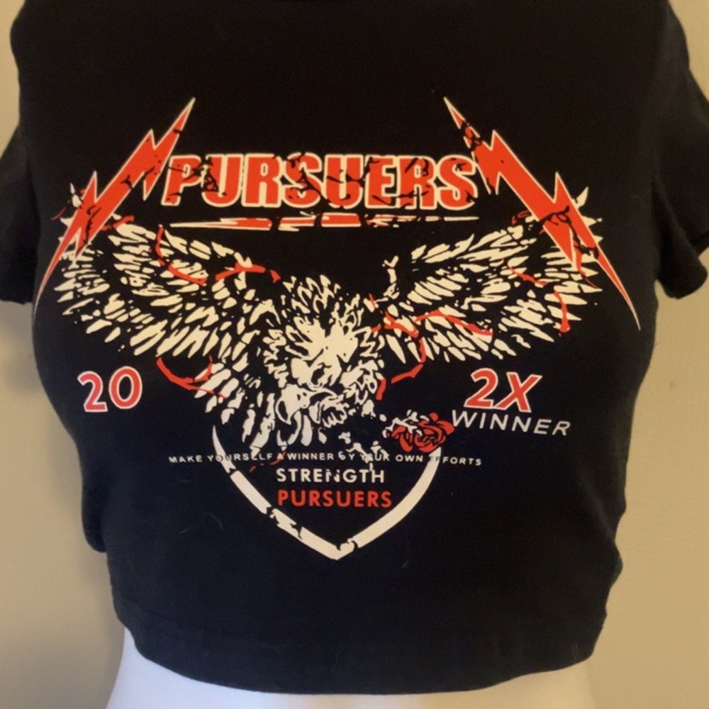 SHEIN Black Cropped Graphic Tee with Red & White Eagle Print